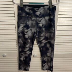 Marika Sport Leggings Cropped Athletic Yoga Black Grey Tie Dye Large 12 14
